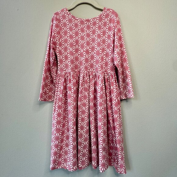 PINK CHICKEN Steph Dress Girls 7 Pink White Geometric Floral Long Sleeve Pockets - Picture 2 of 5